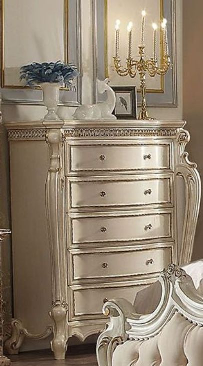 Picardy Antique Pearl Upholstered Panel Bedroom Set