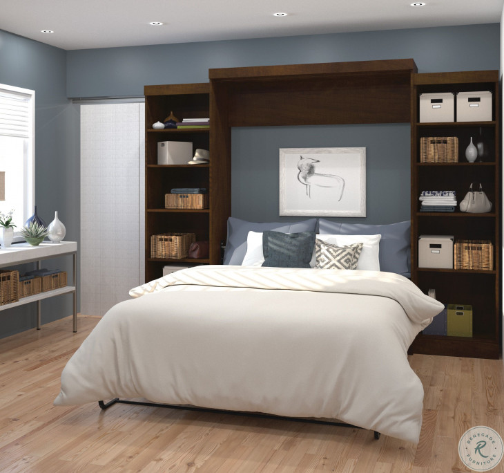 Pur Chocolate 115" Queen Wall Storage Bed from Bestar (26883-69 ...