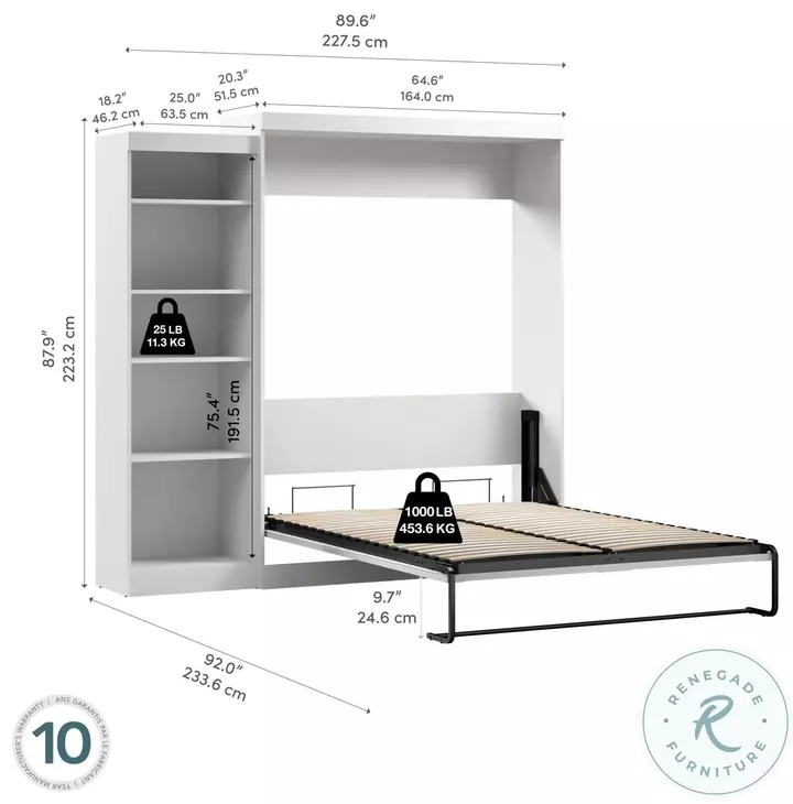Pur White 90" Queen Wall Storage Bed