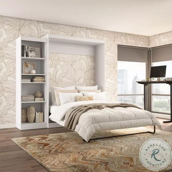 Pur White 90" Queen Wall Storage Bed