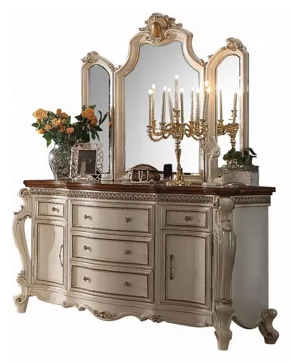 Picardy Antique Pearl and Cherry Oak 5 Drawer Dresser