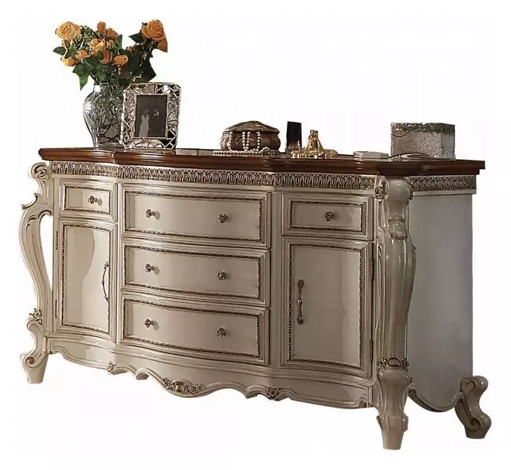 Picardy Antique Pearl and Cherry Oak 5 Drawer Dresser