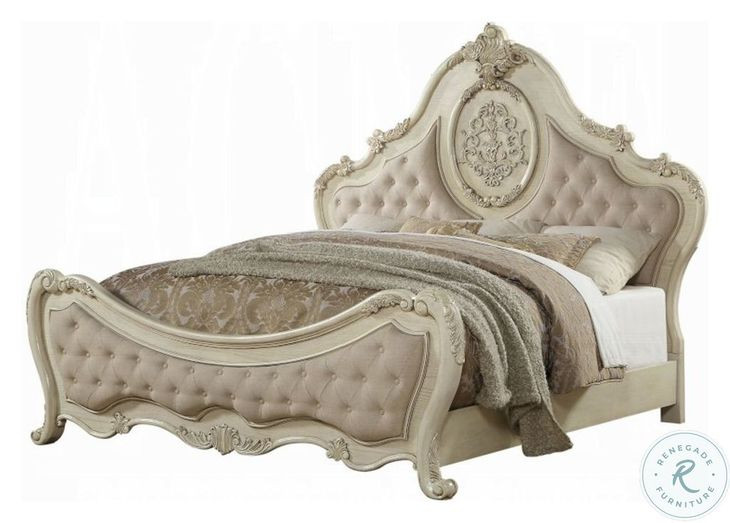 Ragenardus Antique White King Upholstered Panel Bed