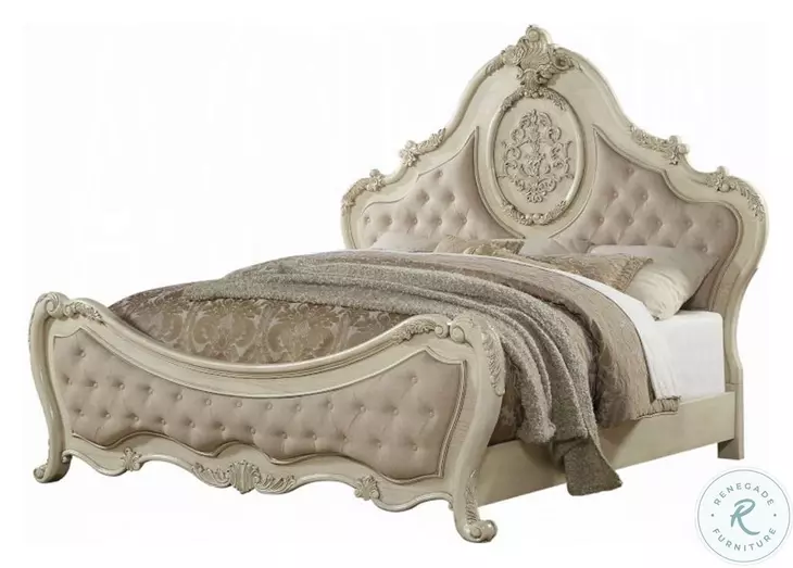 Ragenardus Antique White King Upholstered Panel Bed