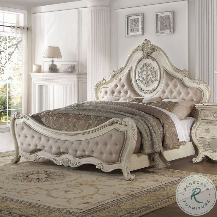 Ragenardus Antique White King Upholstered Panel Bed