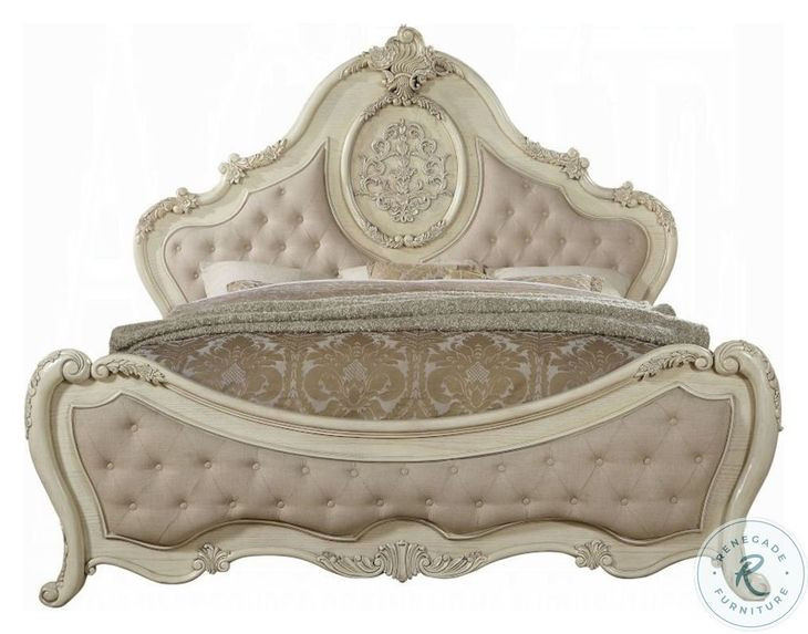 Ragenardus Antique White King Upholstered Panel Bed