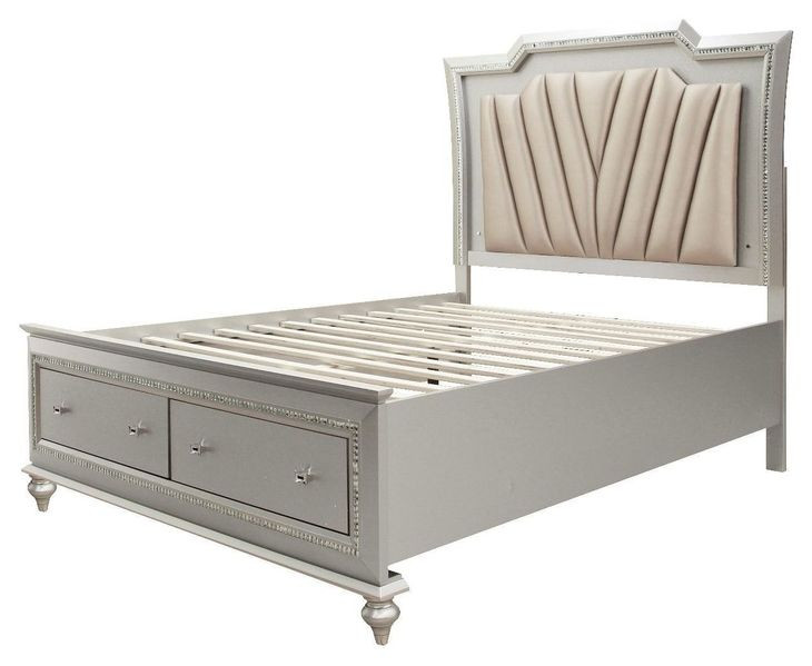 Kaitlyn Gray and Champagne King Upholstered Storage Panel Bed with LED