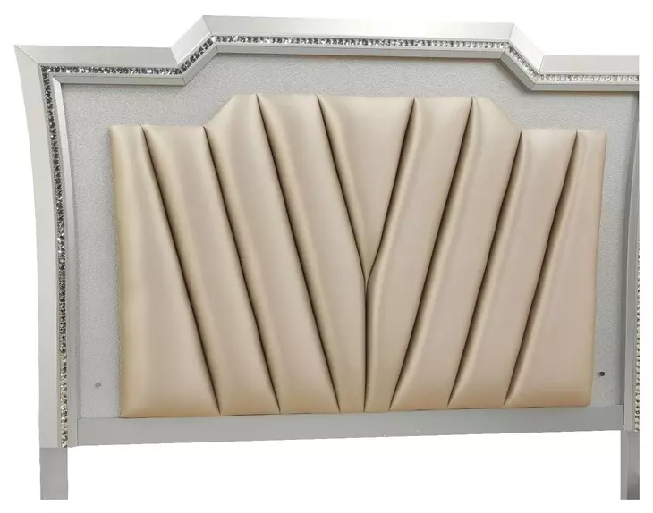 Kaitlyn Gray and Champagne King Upholstered Storage Panel Bed with LED