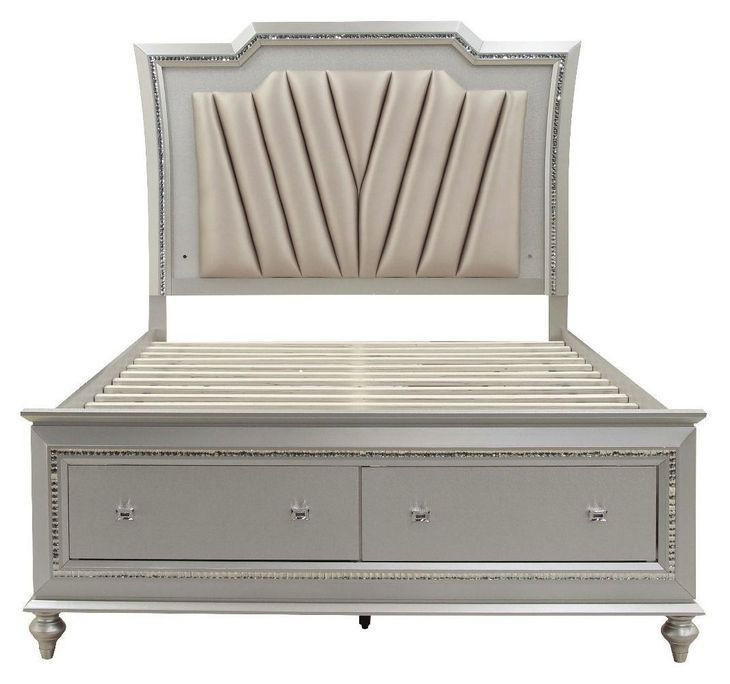 Kaitlyn Gray and Champagne Upholstered Storage Panel Bedroom Set with LED