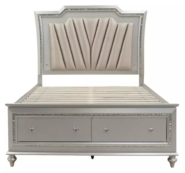 Kaitlyn Gray and Champagne Upholstered Storage Panel Bedroom Set with LED