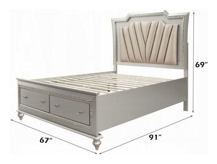 Kaitlyn Gray and Champagne Queen Upholstered Storage Panel Bed with LED