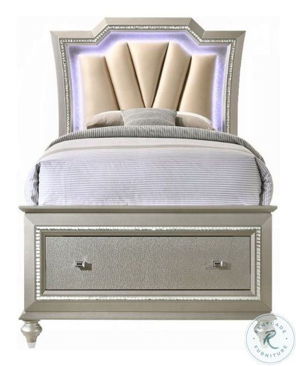 Kaitlyn Synthetic Leather and Champagne Full Upholstered Bed with Storage and LED