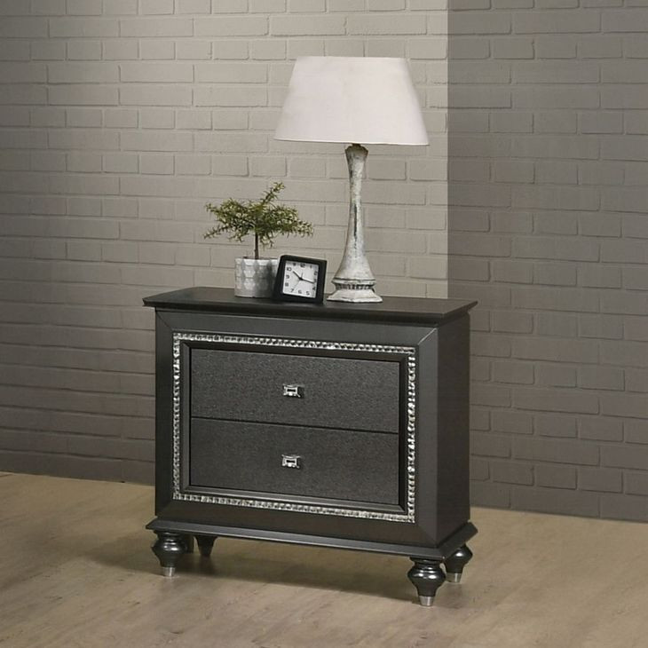 Kaitlyn Metallic Gray 2 Drawer Nightstand