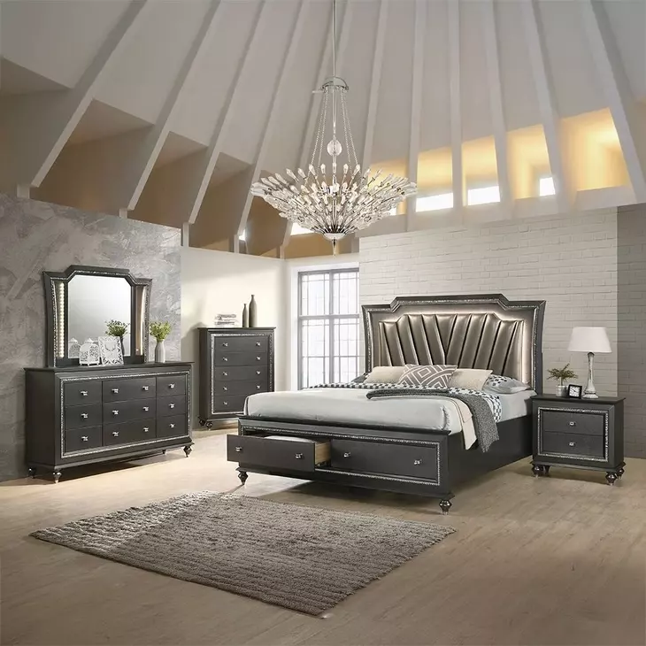 Kaitlyn Metallic Gray Arched Dresser Mirror with LED