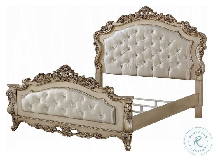 Gorsedd Fabric and Golden Ivory Queen Upholstered Panel Bed