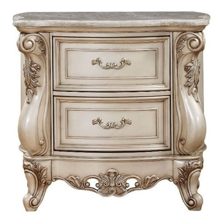 Gorsedd Beige and Golden Ivory 2 Drawer Marble Top Nightstand