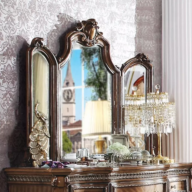 Picardy Honey Oak Arched Tri Fold Dresser Mirror