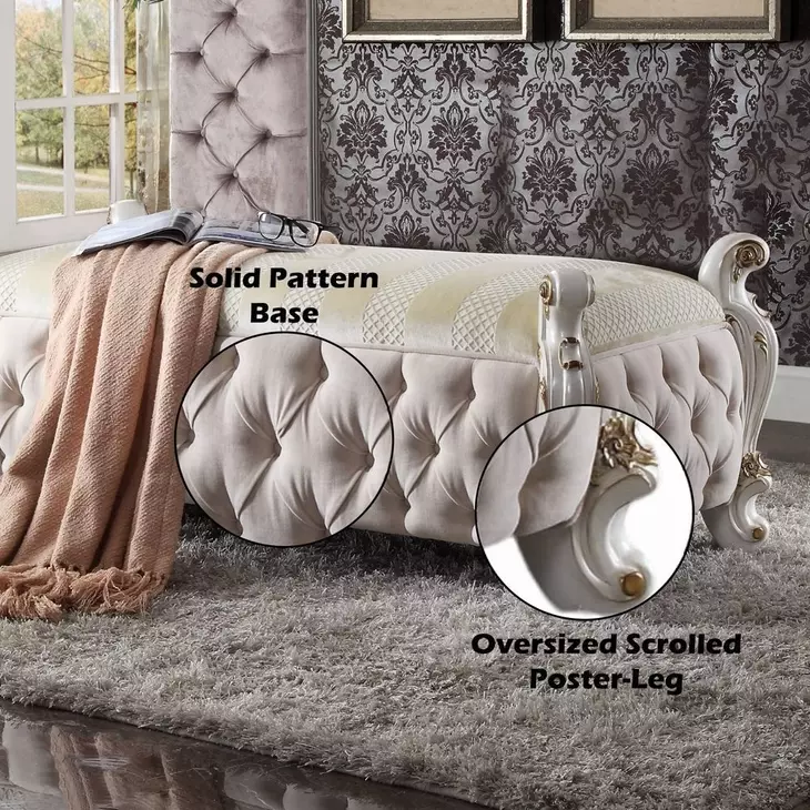 Picardy Antique Pearl Upholstered 58" Accent Bench