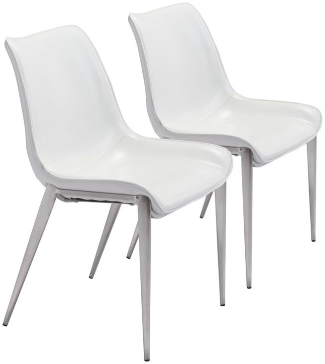 Magnus White And Brushed Stainless Steel Dining Chair Set Of 2