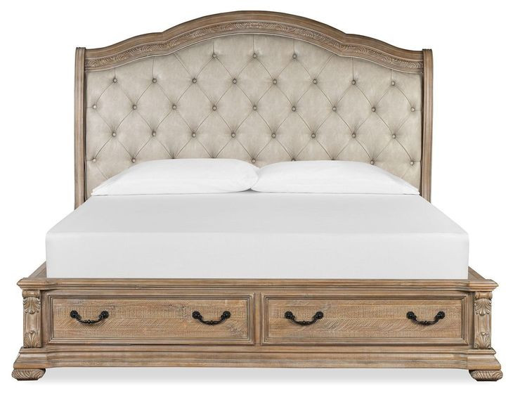 Marisol Fawn and Cream Queen Leather Upholstered Storage Sleigh Bed