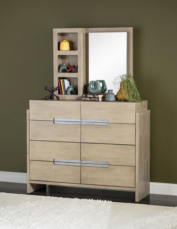 District Weathered Oak Rectangular Dresser Mirror with Storage