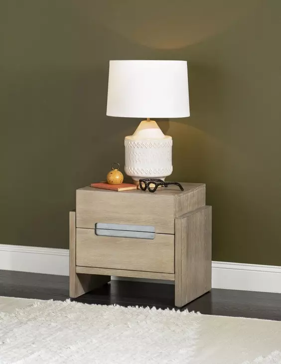 District Weathered Oak 2 Drawer Nightstand with USB Charging