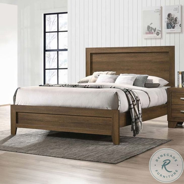 Miquell Oak Queen Panel Bed