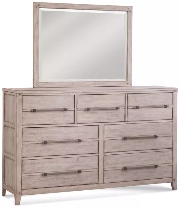 Aurora Whitewash 7 Drawer Dresser and Rectangular Mirror