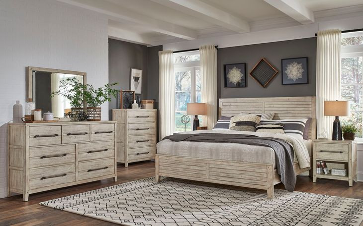 Aurora Whitewash 7 Drawer Dresser and Rectangular Mirror