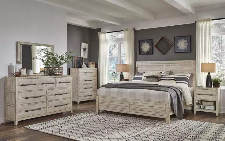 Aurora Whitewash 7 Drawer Dresser and Rectangular Mirror