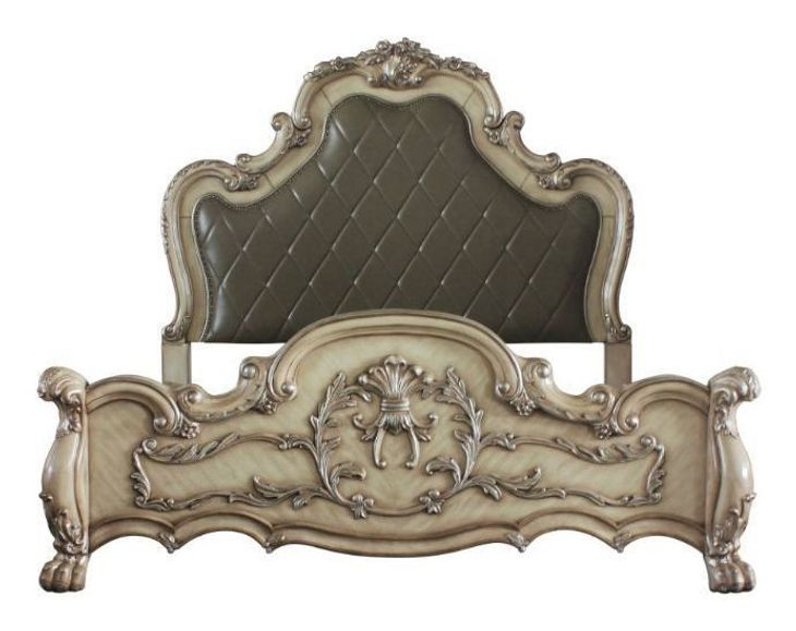 Dresden Vintage Bone White and Gray Upholstered Panel Bedroom Set