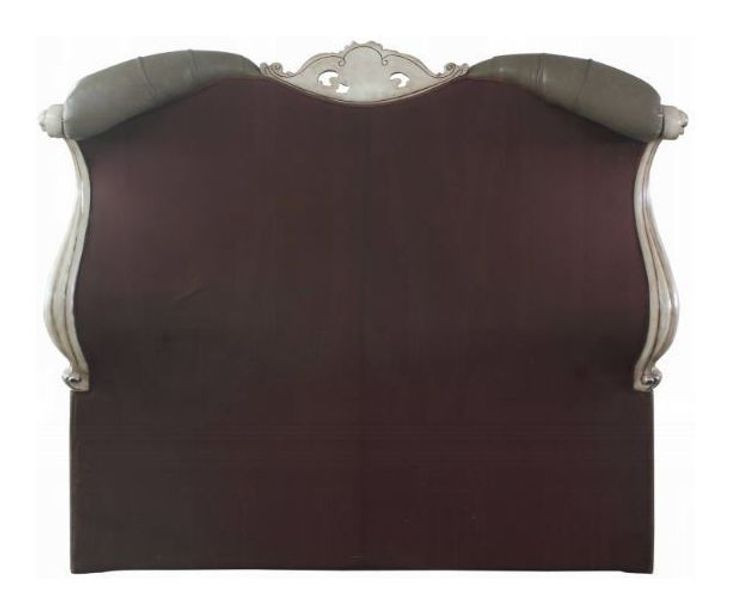 Dresden Vintage Bone White and Gray Queen Upholstered Sleigh Bed with Nailhead Trim