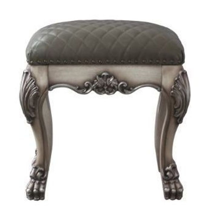 Dresden Gray Upholstered Vanity Stool with Nailhead Trim