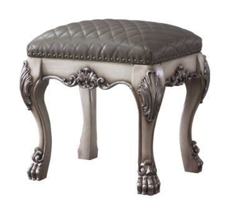 Dresden Gray Upholstered Vanity Stool with Nailhead Trim