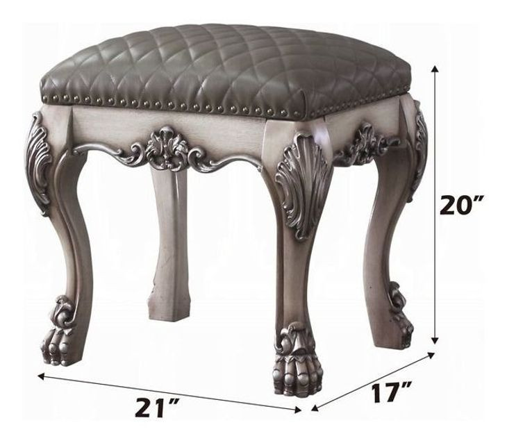 Dresden Gray Upholstered Vanity Stool with Nailhead Trim