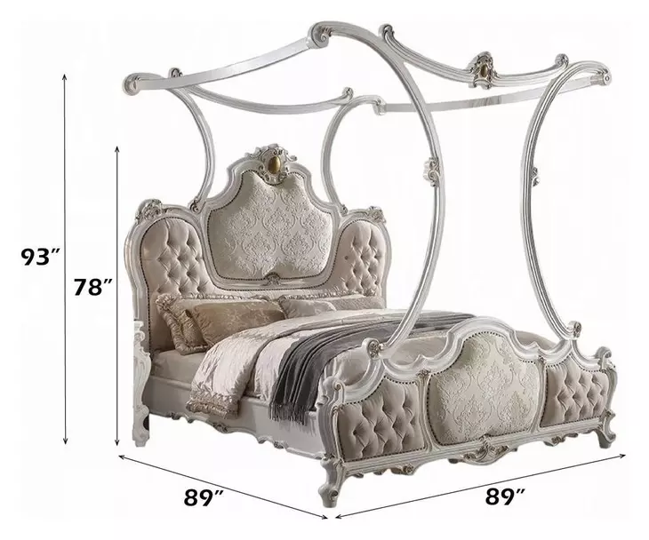Picardy Beige and Antique Pearl King Upholstered Poster Bed with Nailhead Trim