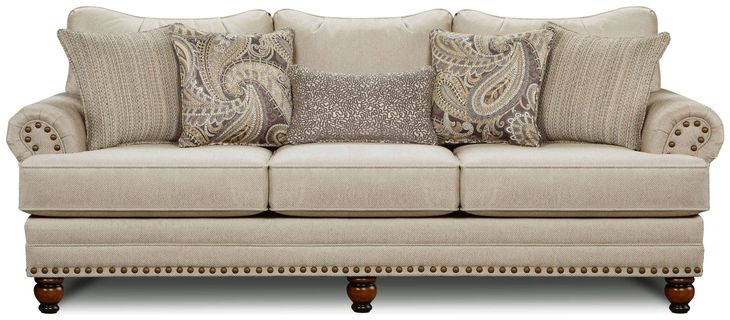 Carys Doe Beige 96" Living Room Set with Nailhead Trim and Throw Pillows