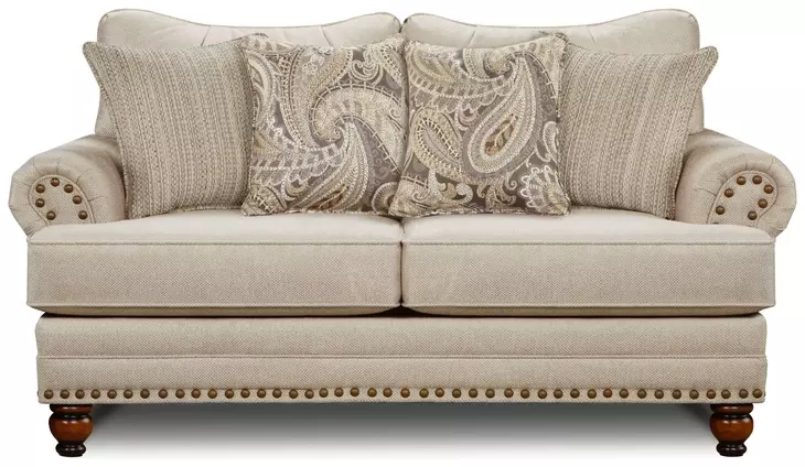 Carys Doe Beige 78" Loveseat with Nailhead Trim