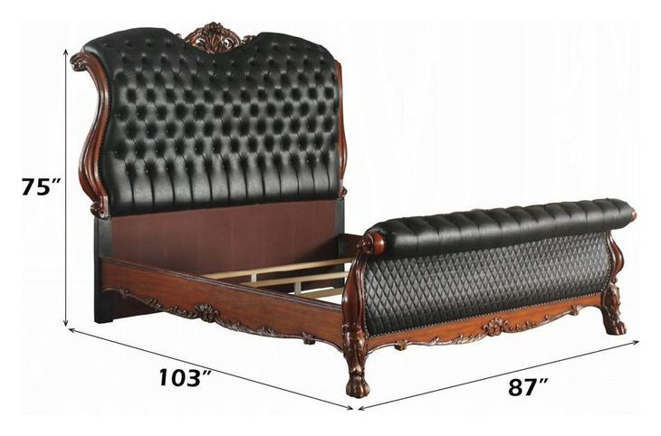 Dresden Black and Cherry Oak King Upholstered Sleigh Bed with Nailhead Trim