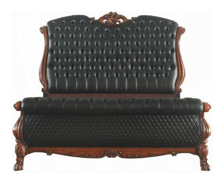 Dresden Black and Cherry Oak Queen Upholstered Sleigh Bed with Nailhead Trim