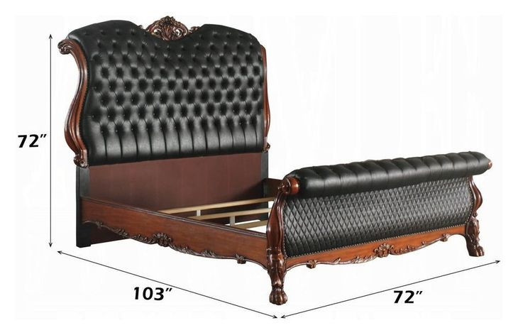 Dresden Black and Cherry Oak Queen Upholstered Sleigh Bed with Nailhead Trim
