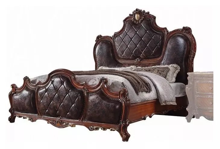 Picardy Dark Brown and Honey Oak King Upholstered Panel Bed with Nailhead Trim