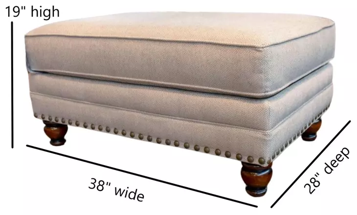 Carys Doe Beige Upholstered Rectangular Ottoman with Nailhead Trim