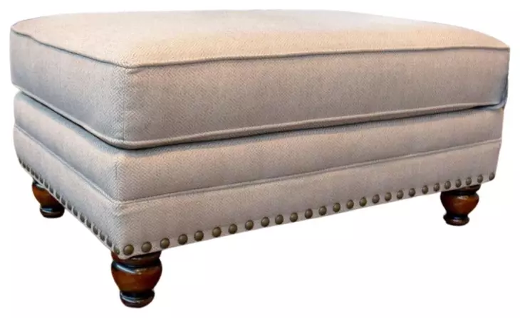 Carys Doe Beige Upholstered Rectangular Ottoman with Nailhead Trim