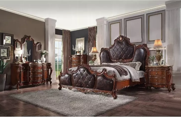 Picardy Dark Brown and Honey Oak Upholstered Panel Bedroom Set with Nailhead Trim