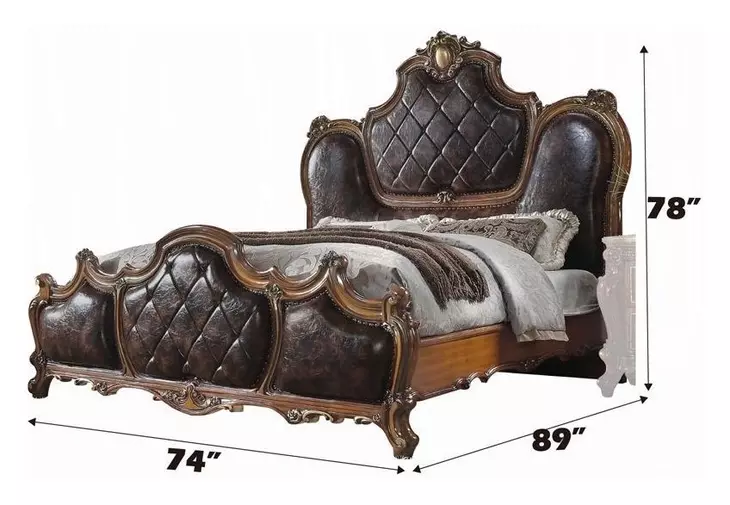 Picardy Dark Brown and Honey Oak Queen Upholstered Panel Bed with Nailhead Trim