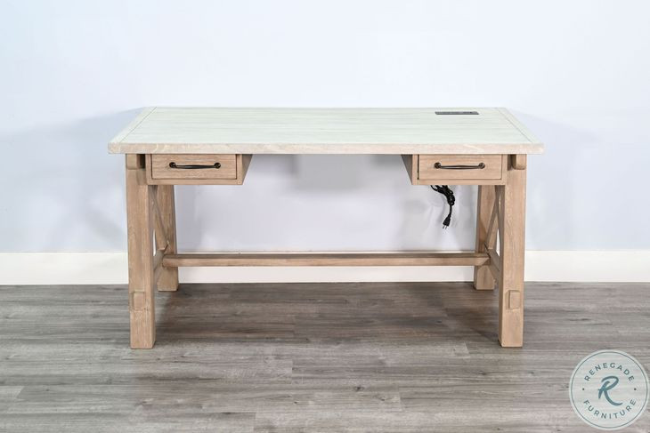 Autumn Echo Light Gray 58" Writing Desk with USB Port
