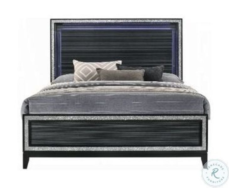 Haiden Weathered Black Eastern King Panel Bed with LED