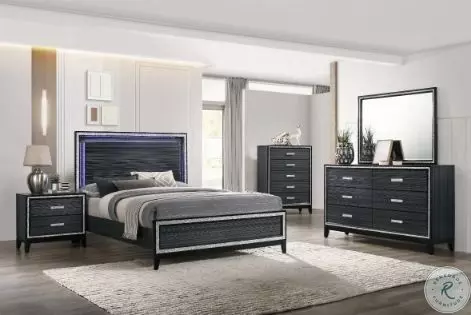 Haiden Weathered Black Queen Panel Bed with LED