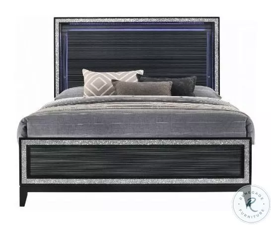 Haiden Weathered Black Queen Panel Bed with LED